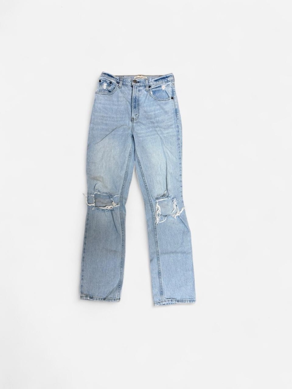 Abercrombie & Fitch Light Wash Ripped Straight-Leg Jeans